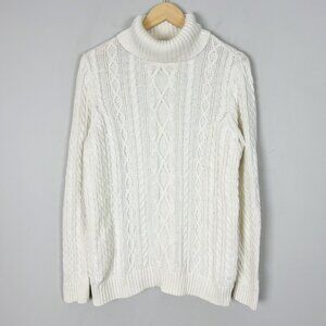 Women’s Fisherman Cable Knit Sweater Off White Turtleneck Cotton Size XL Women's